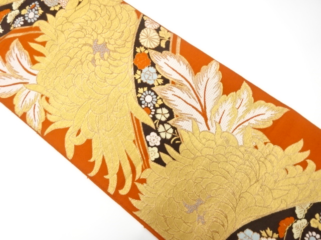 JAPANESE KIMONO / ANTIQUE FUKURO OBI / SILK / WOVEN PEONY